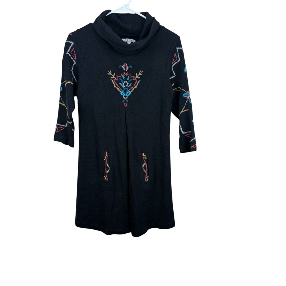 Caite Women's Black Embroidered Small Dress Long Sleeveβ Boho
